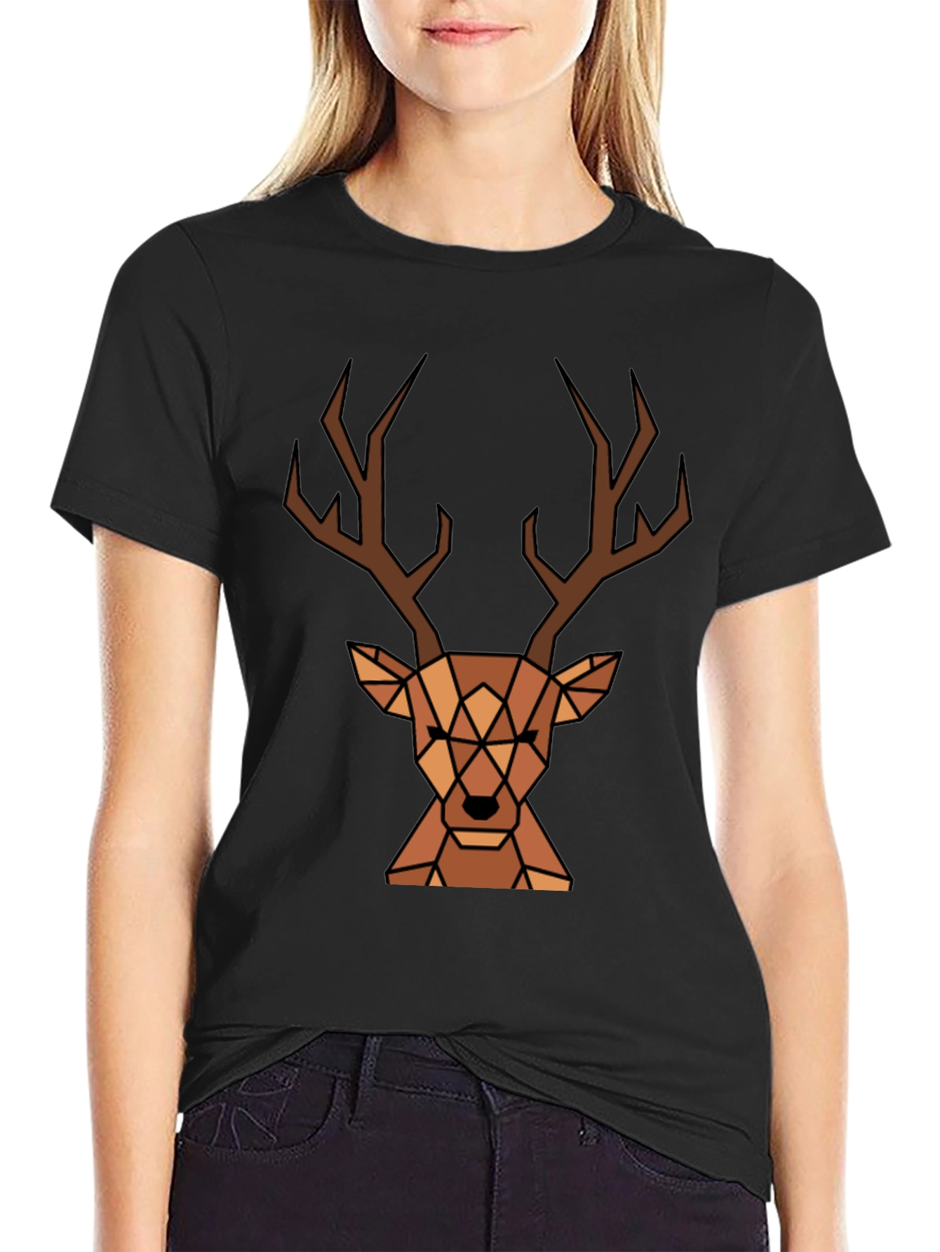 Geometric Deer Graphic Tee - Black T-Shirt