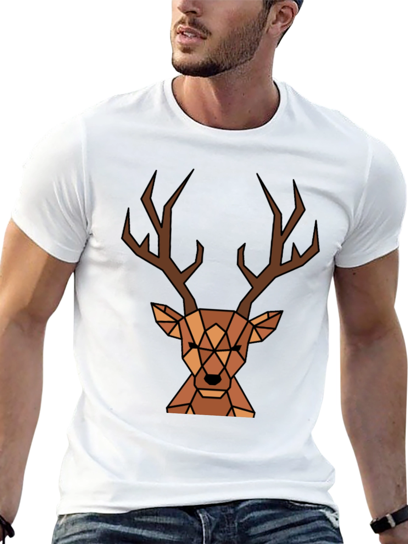 Geometric Deer Graphic Tee - Black T-Shirt