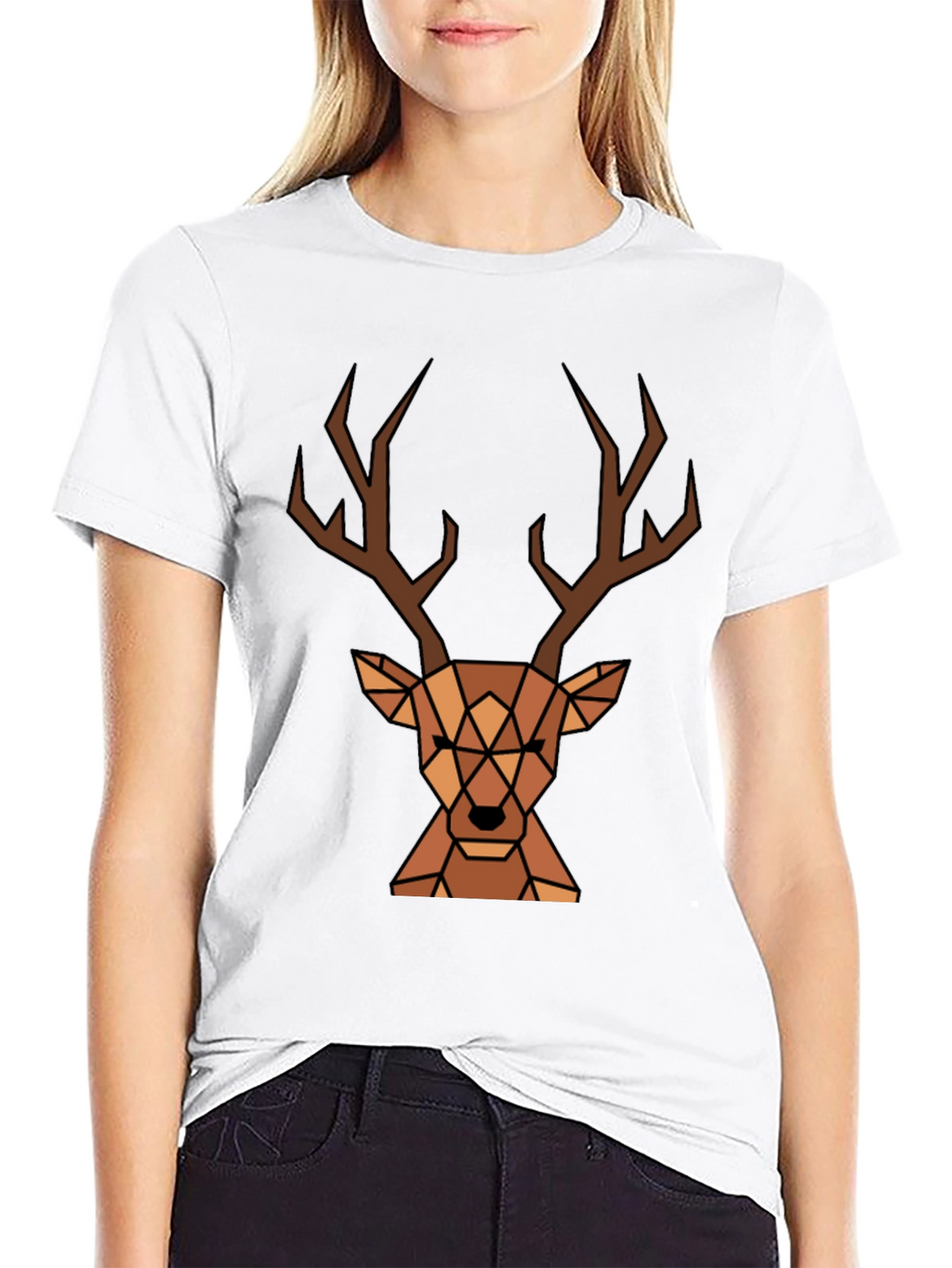 Geometric Deer Graphic Tee - Black T-Shirt