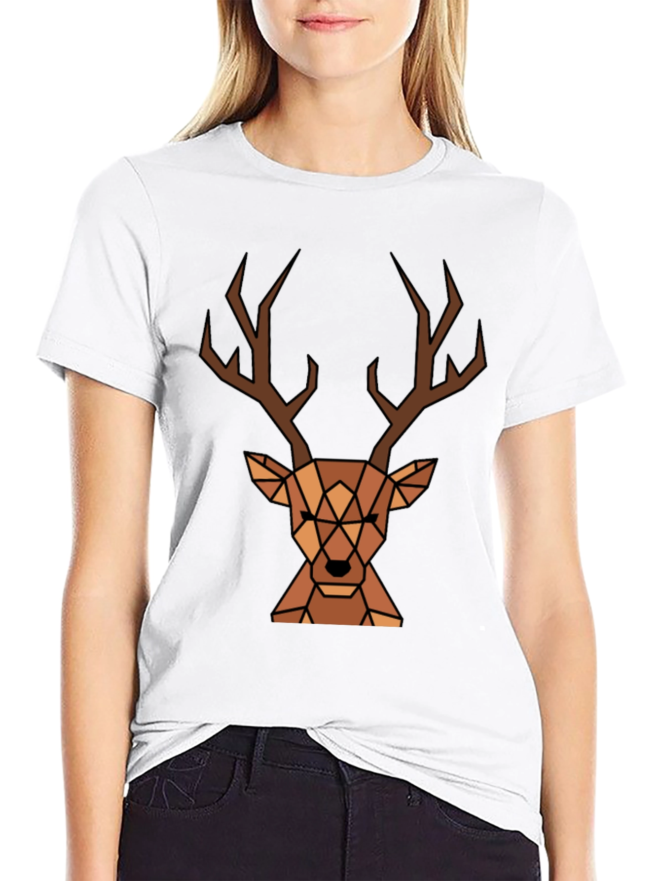 Geometric Deer Graphic Tee - Black T-Shirt
