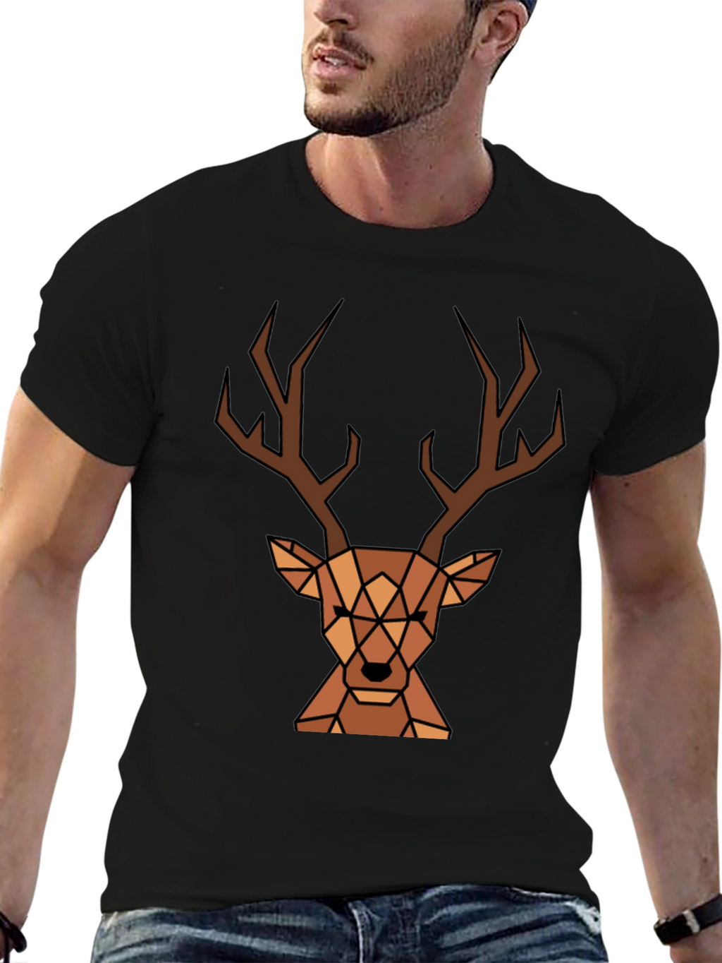 Geometric Deer Graphic Tee - Black T-Shirt