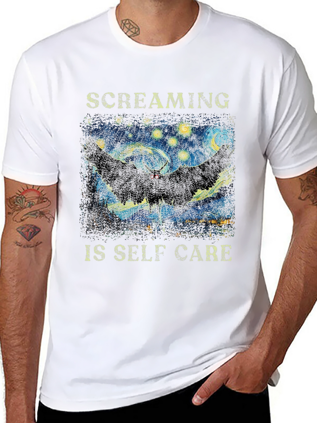 Screaming Is Self Care T-Shirt Starry Night Mothman Tee