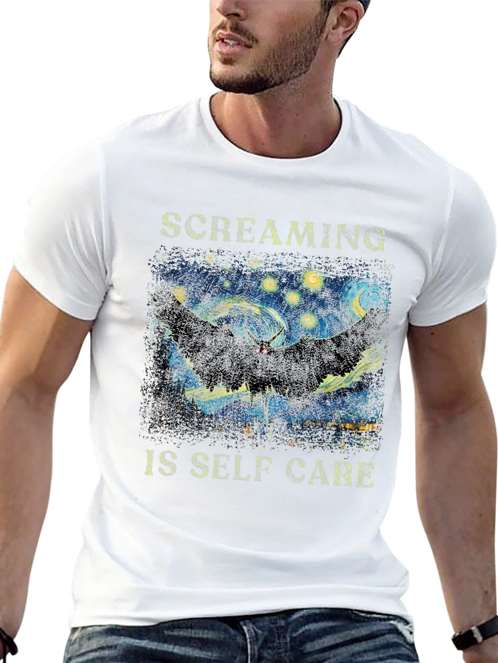 Screaming Is Self Care T-Shirt Starry Night Mothman Tee