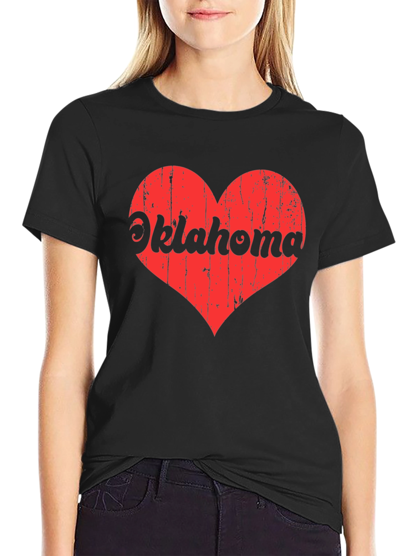 Oklahoma Heart Graphic Tee - Black Cotton T-Shirt