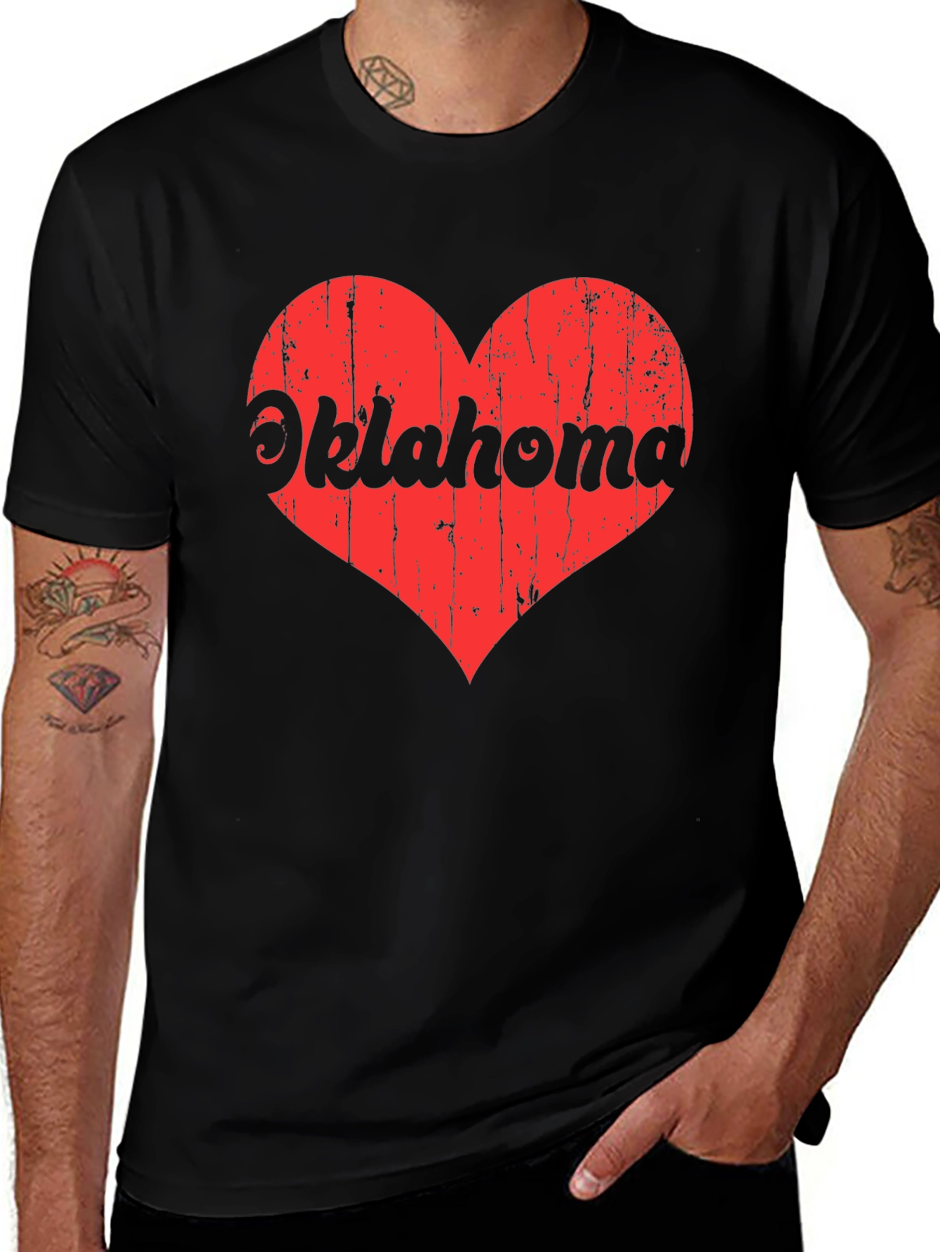 Oklahoma Heart Graphic Tee - Black Cotton T-Shirt