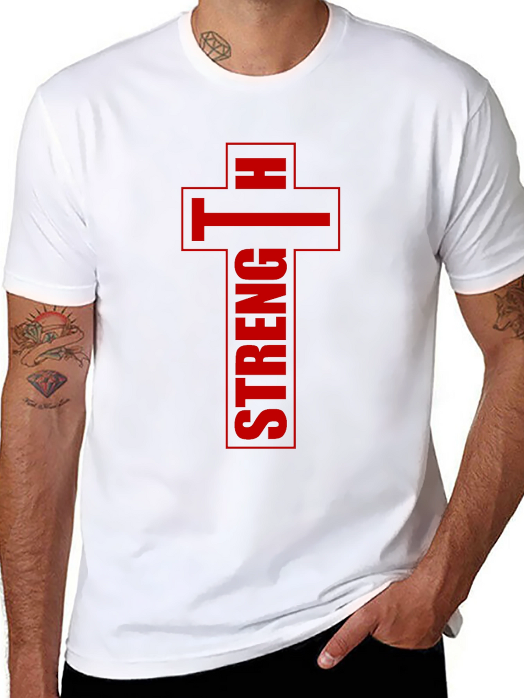 Strength Cross Graphic Print Mens T-Shirt