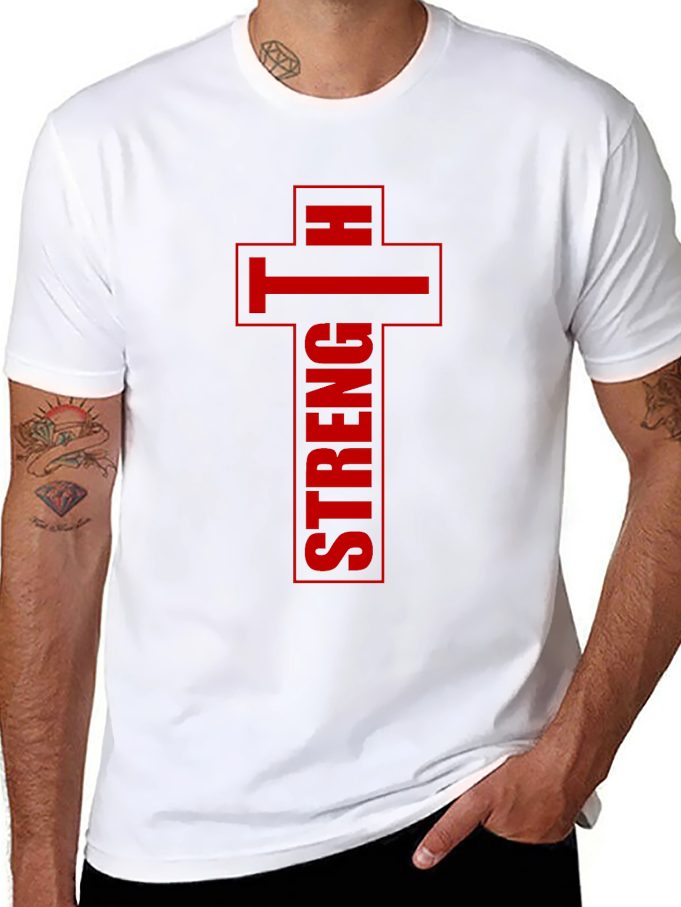 Strength Cross Graphic Print Mens T-Shirt