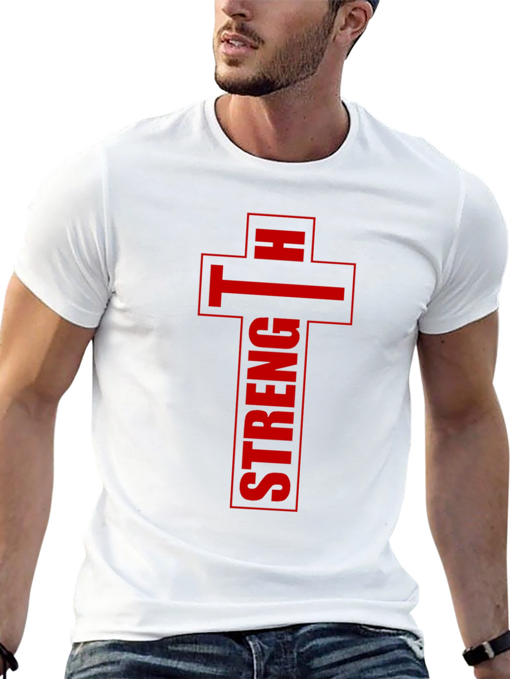 Strength Cross Graphic Print Mens T-Shirt