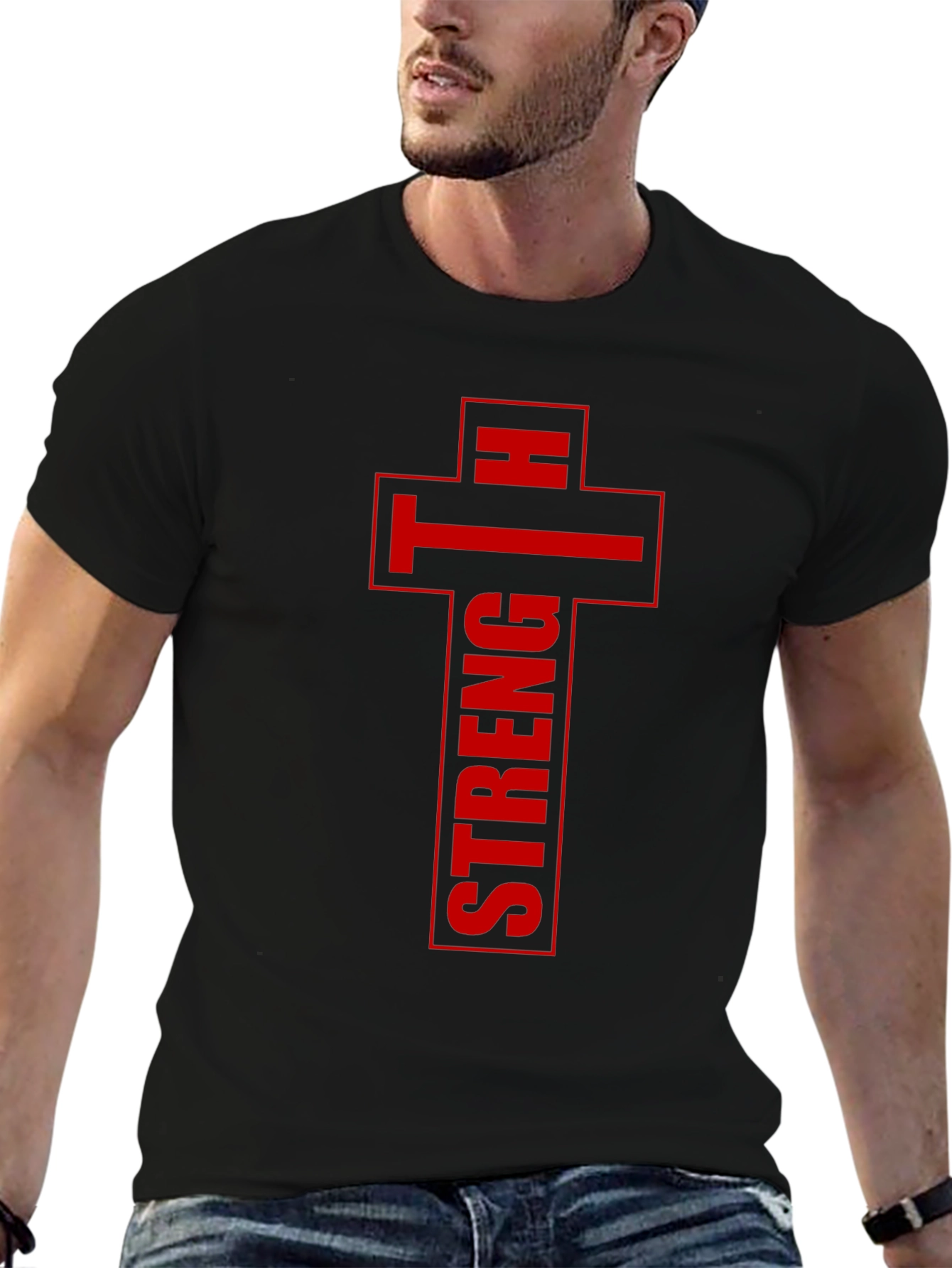 Strength Cross Graphic Print Mens T-Shirt