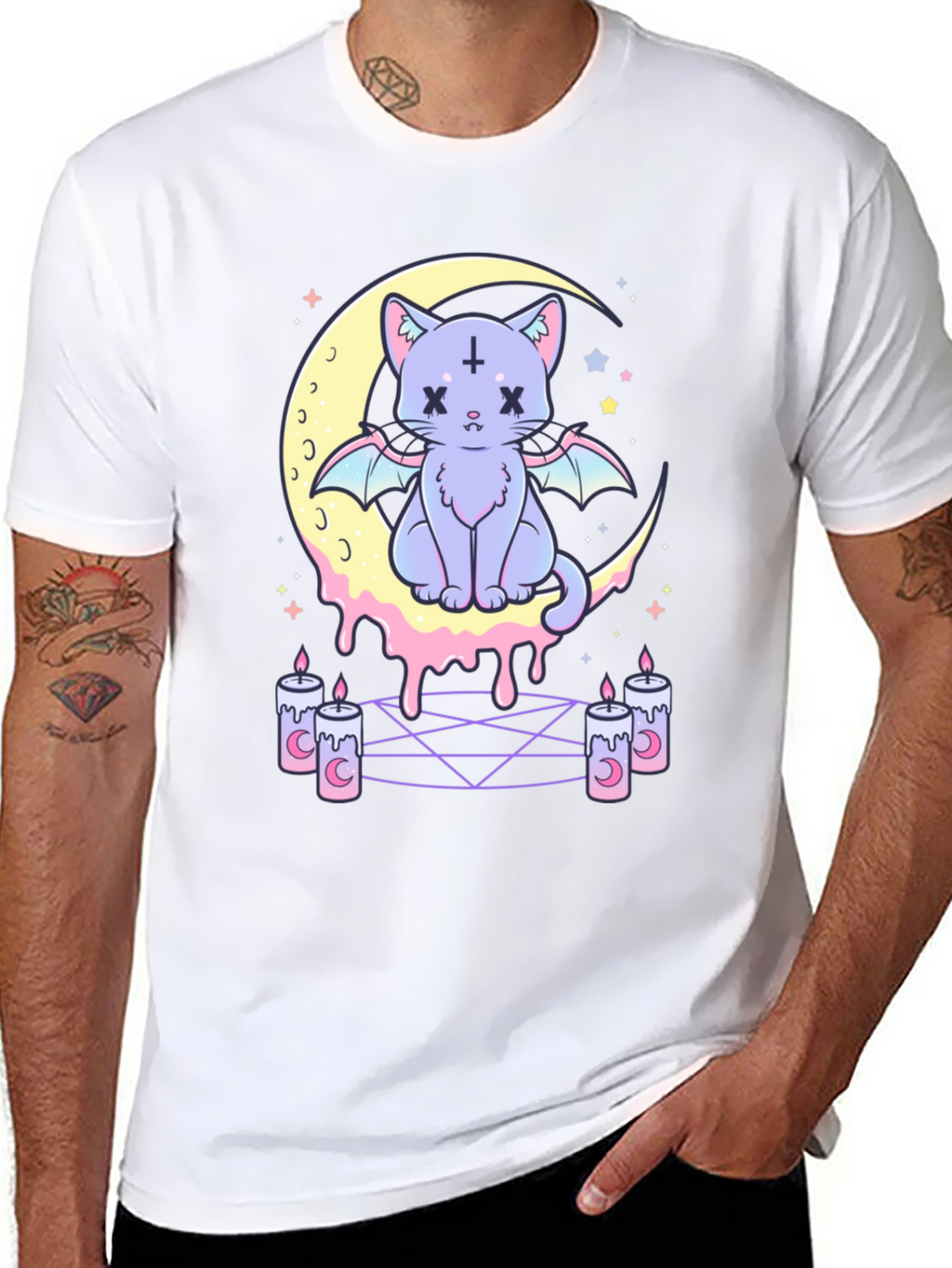 Gothic Cat Moon T-Shirt - Pastel Goth Style