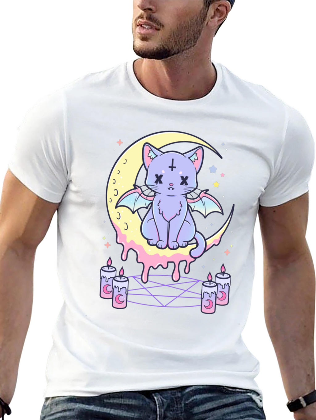 Gothic Cat Moon T-Shirt - Pastel Goth Style