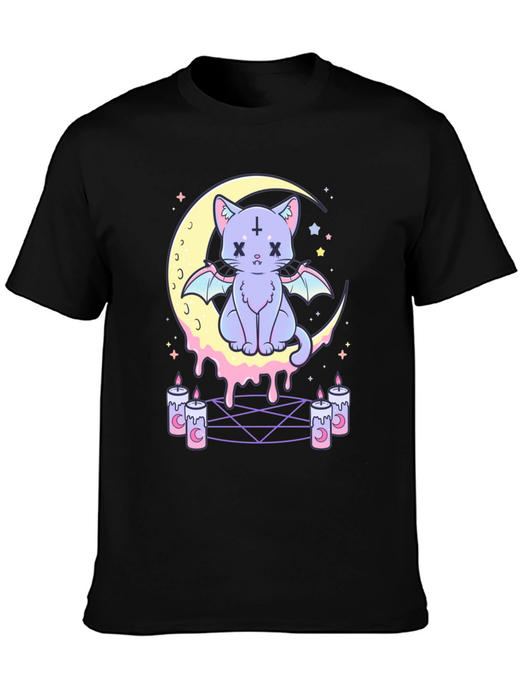 Gothic Cat Moon T-Shirt - Pastel Goth Style