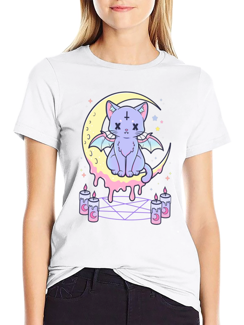 Gothic Cat Moon T-Shirt - Pastel Goth Style