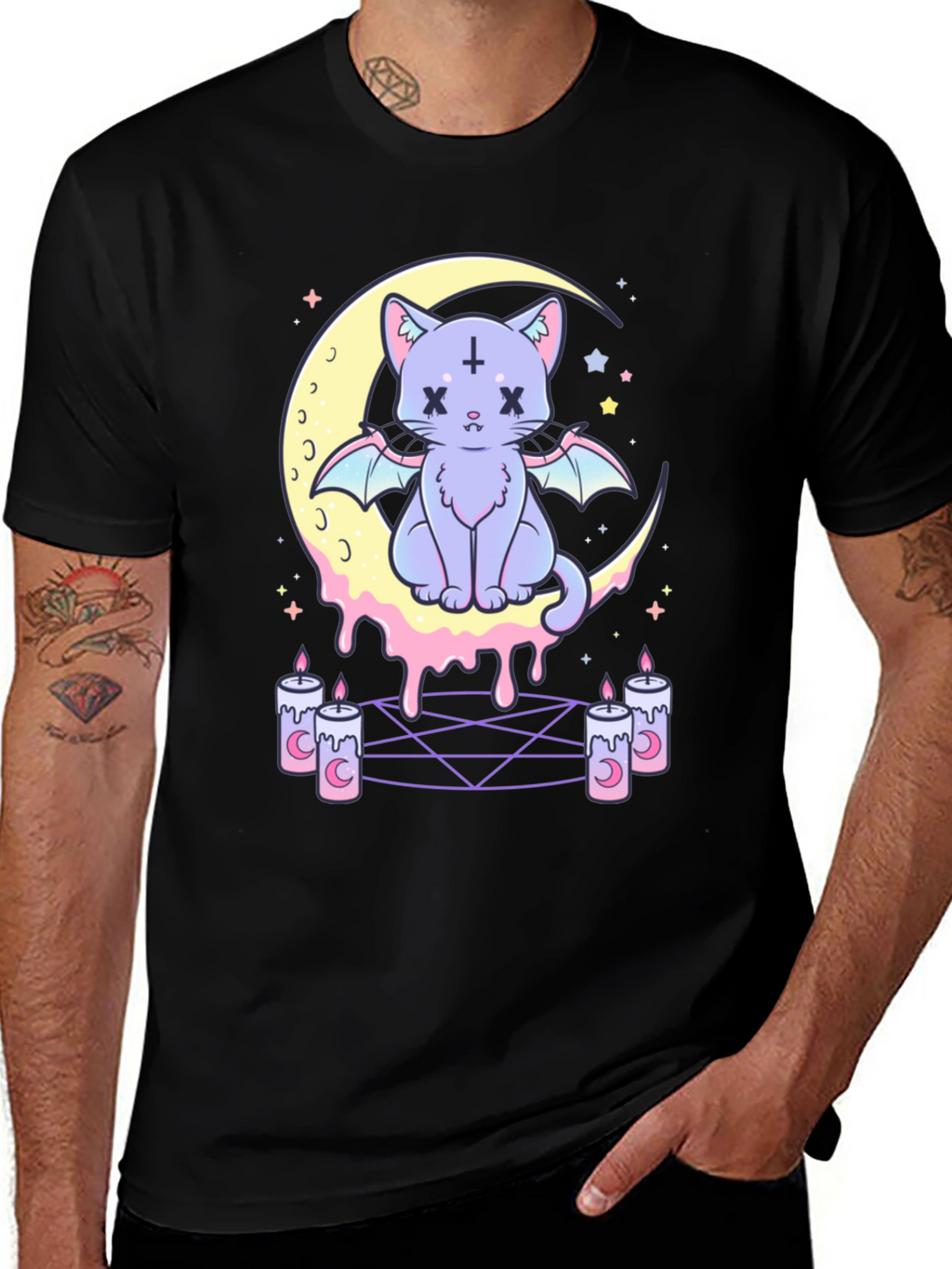 Gothic Cat Moon T-Shirt - Pastel Goth Style