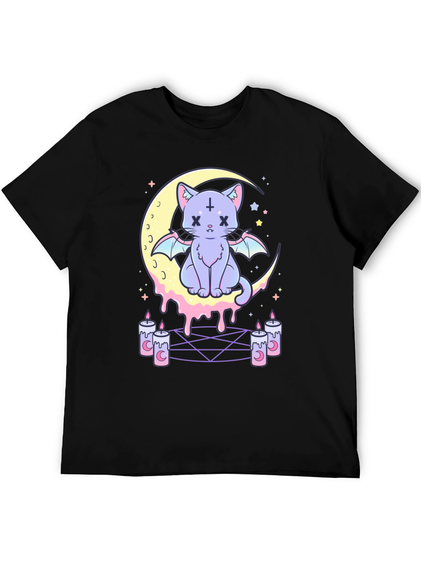 Gothic Cat Moon T-Shirt - Pastel Goth Style