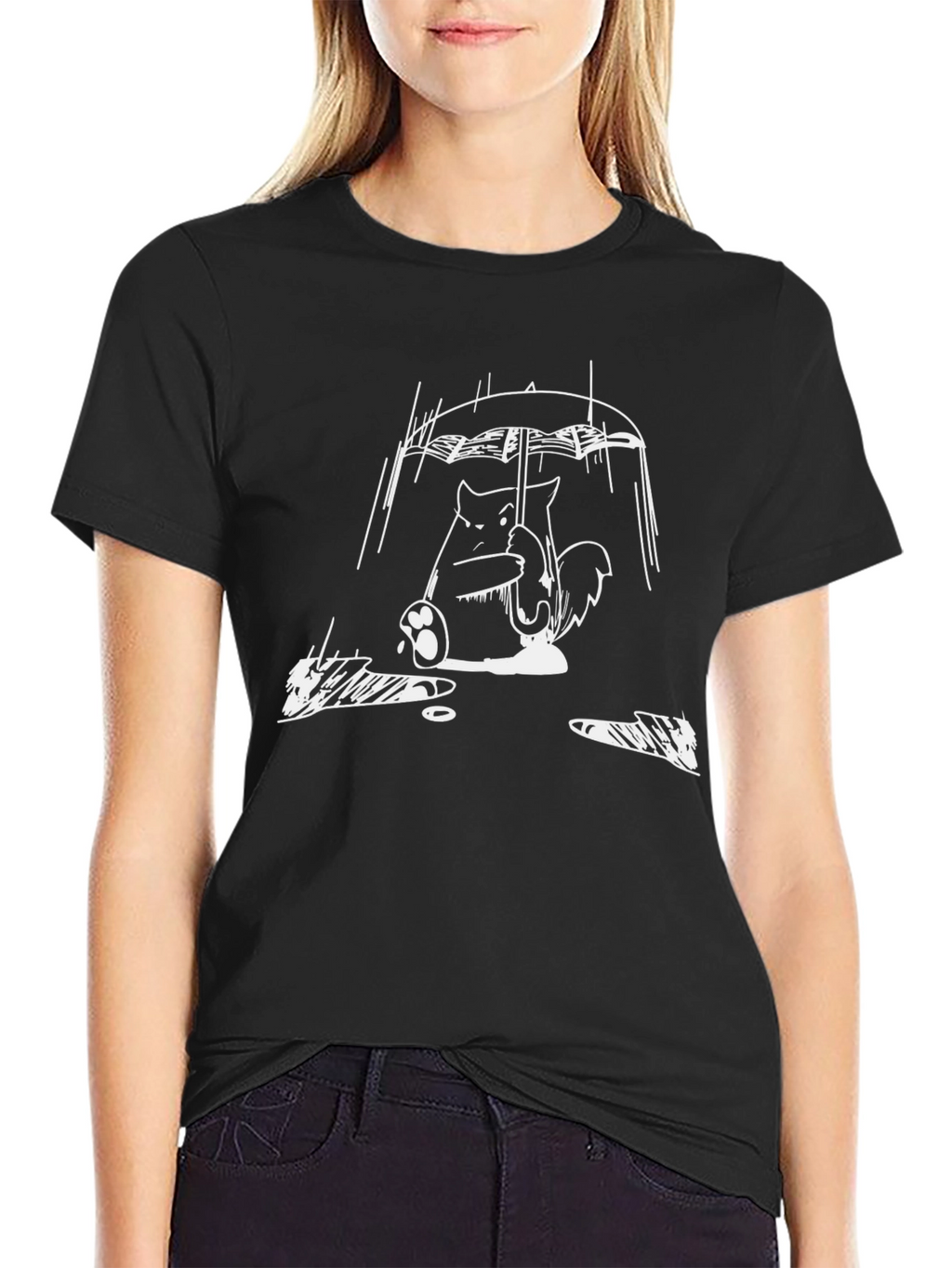 Rainy Day Totoro Black T-Shirt