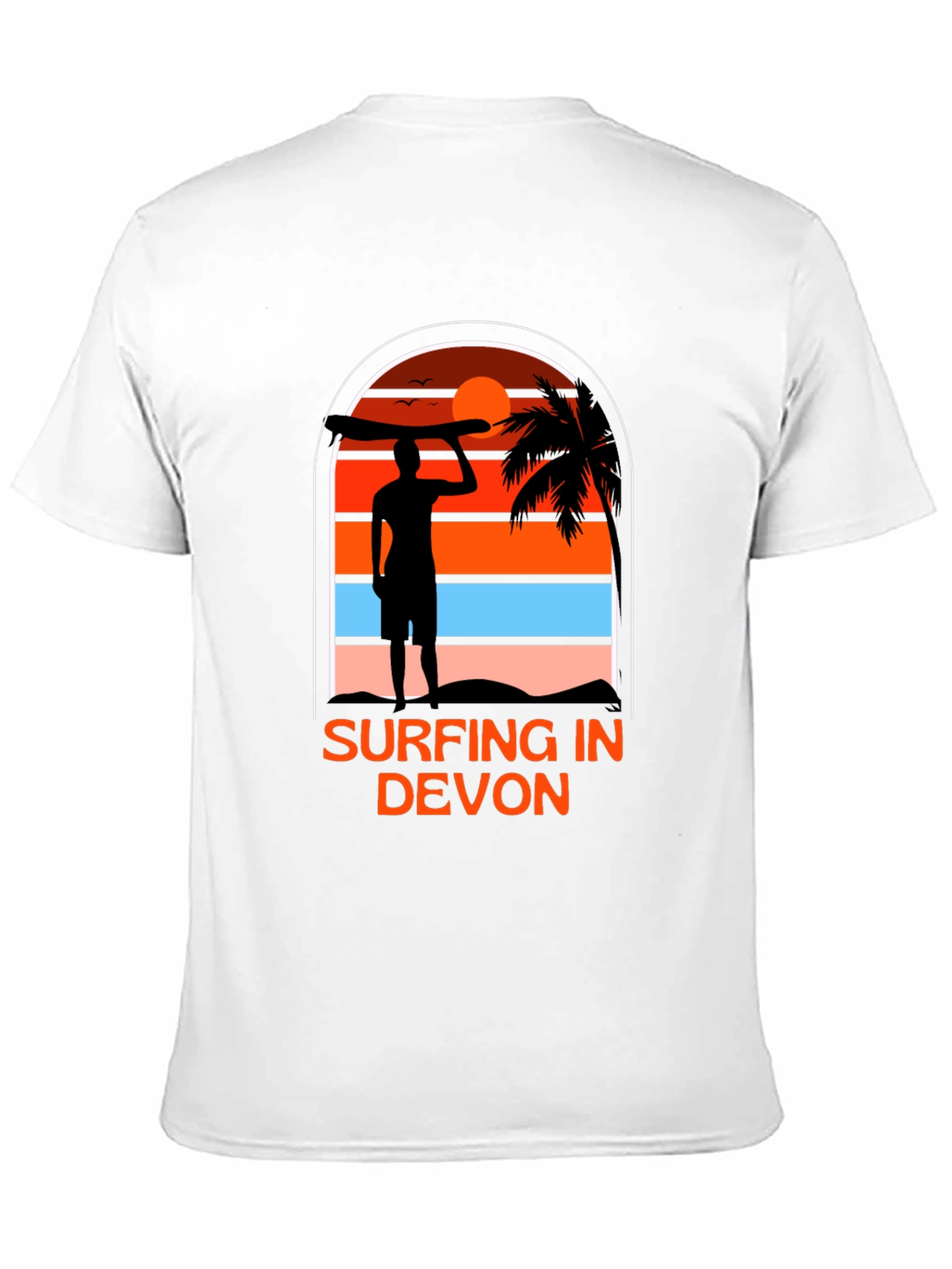 Surfing in Devon T-Shirt - Black Beach Sunset Tee