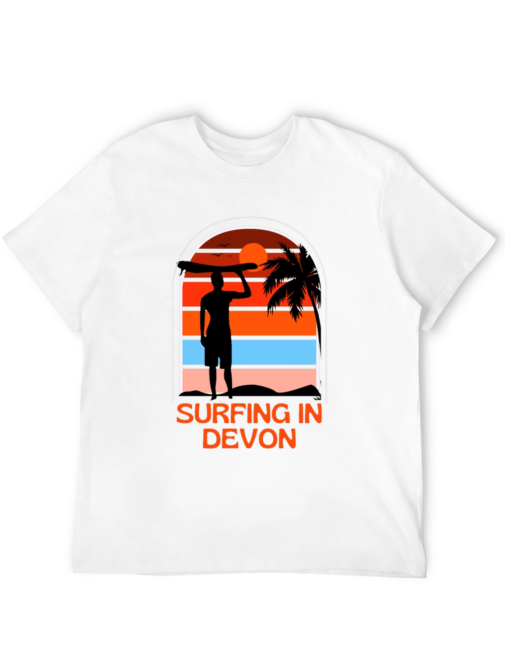 Surfing in Devon T-Shirt - Black Beach Sunset Tee