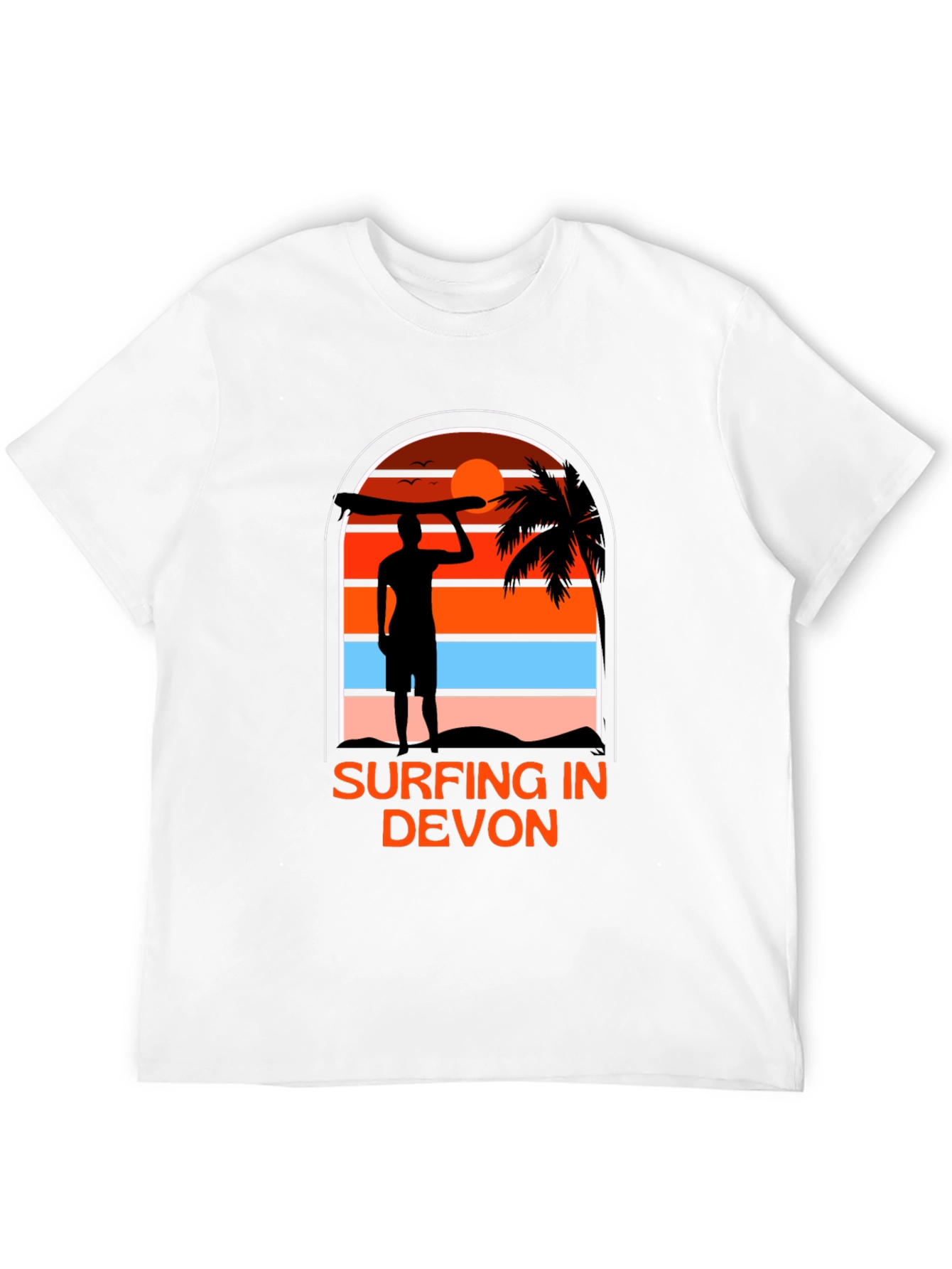 Surfing in Devon T-Shirt - Black Beach Sunset Tee