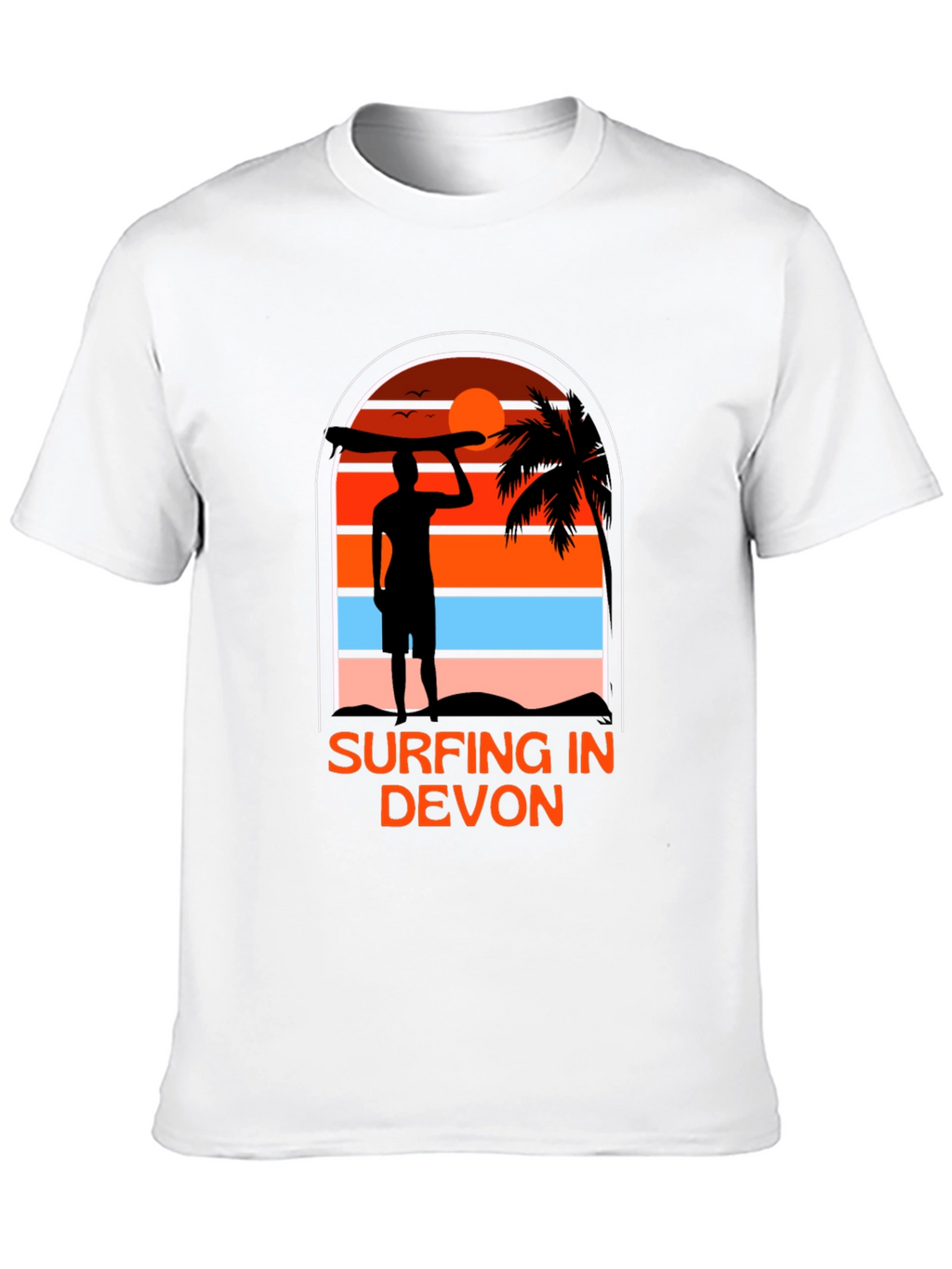 Surfing in Devon T-Shirt - Black Beach Sunset Tee