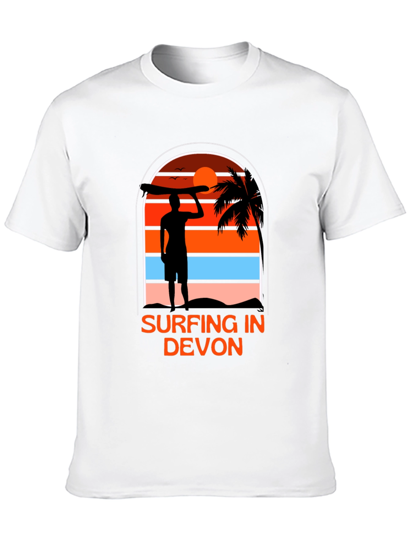 Surfing in Devon T-Shirt - Black Beach Sunset Tee
