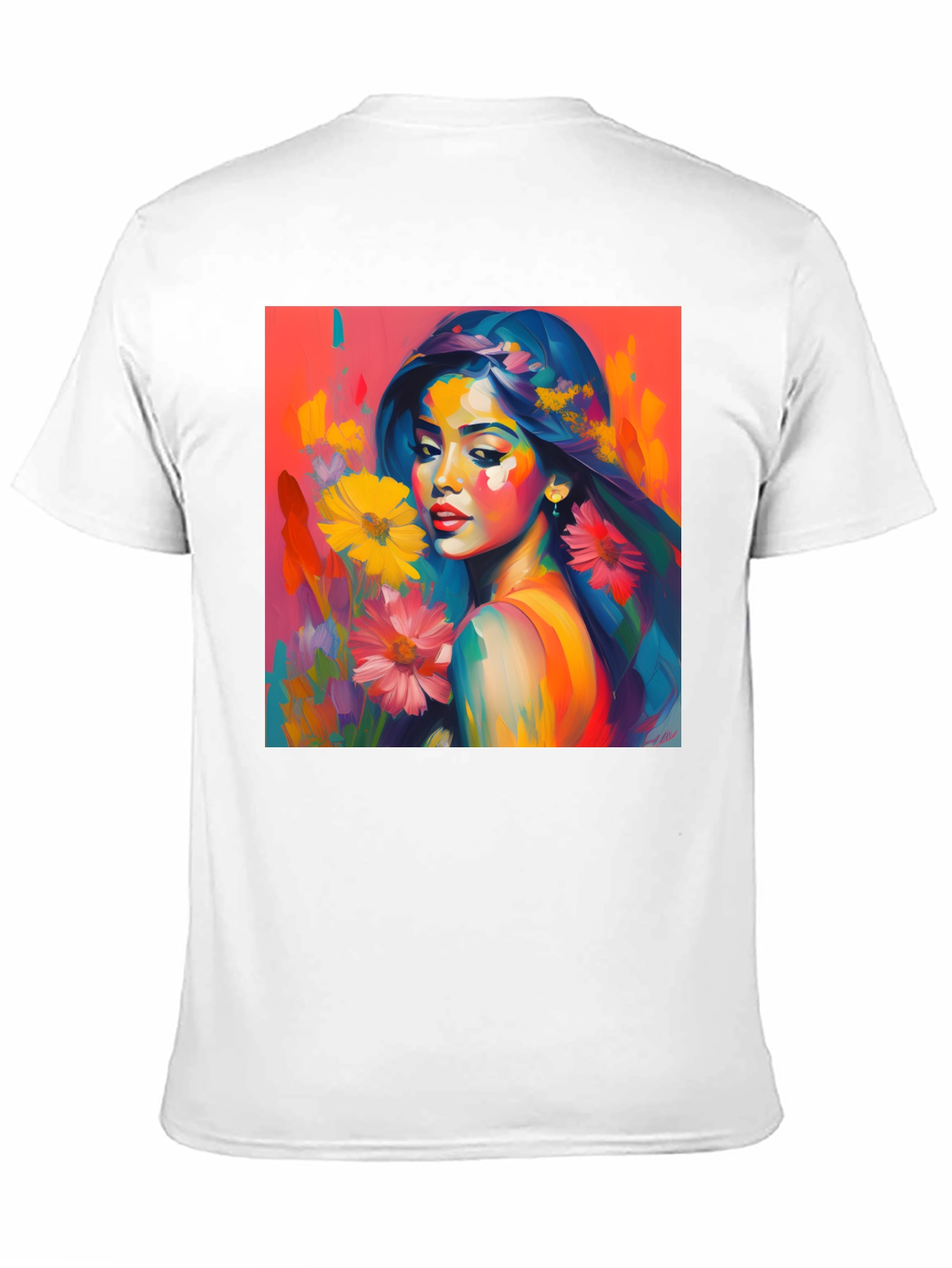 Artistic Woman Floral Graphic Tee - Vivid Colors