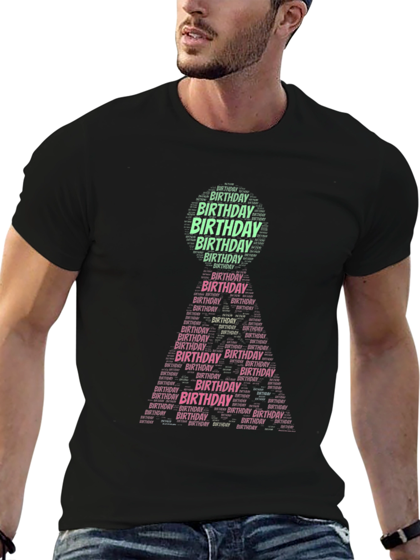 Birthday Word Art T-Shirt - Black