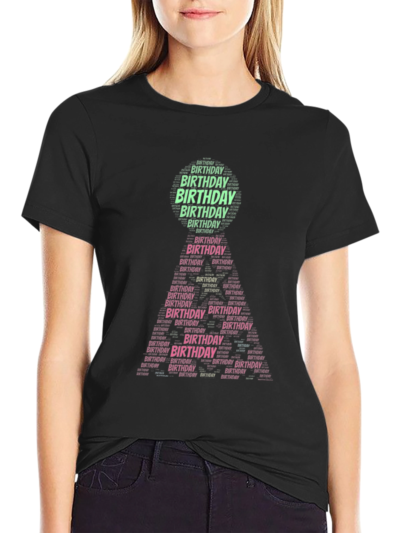 Birthday Word Art T-Shirt - Black