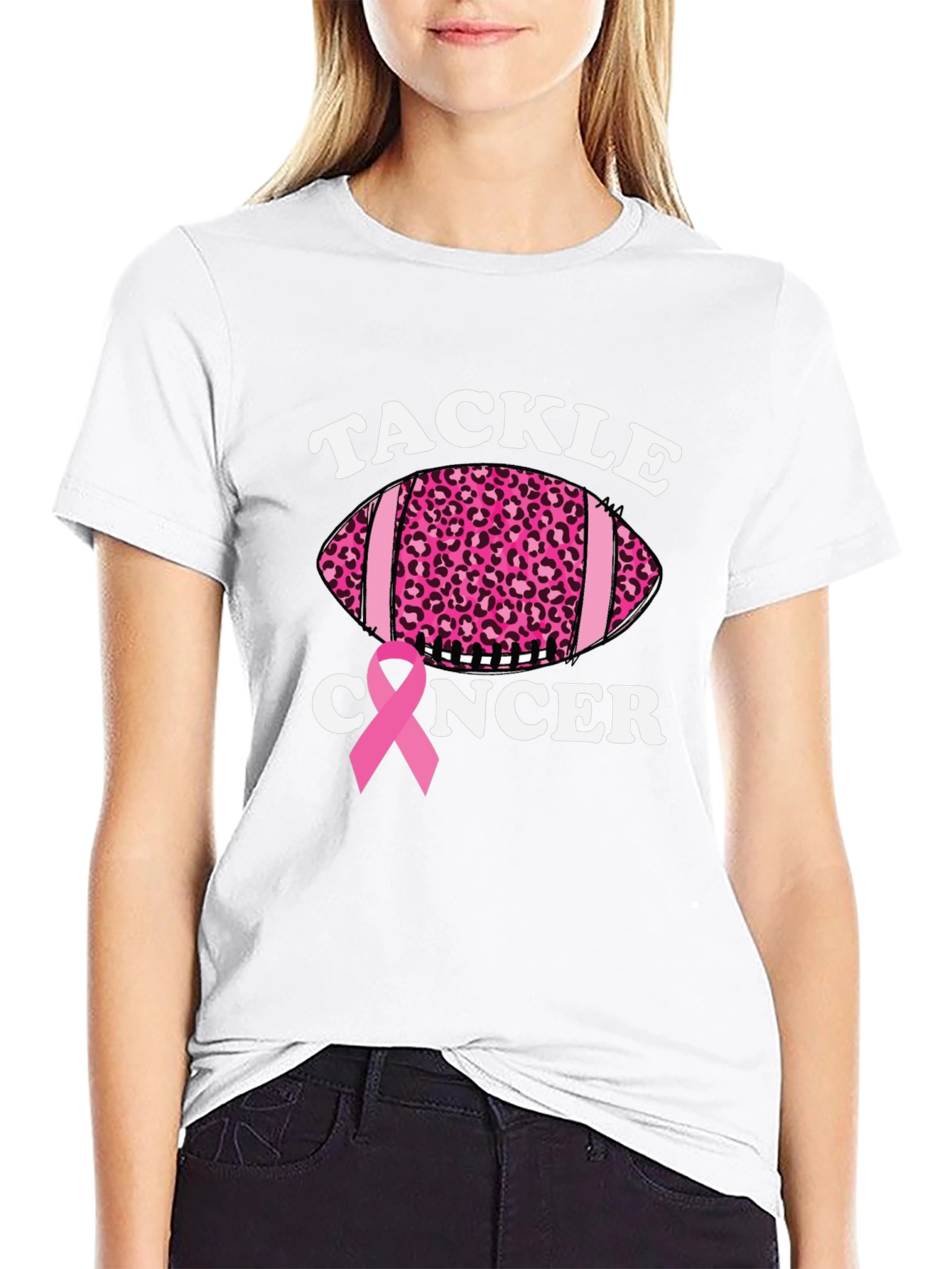 Tackle Cancer Football Tee - Pink Ribbon Support