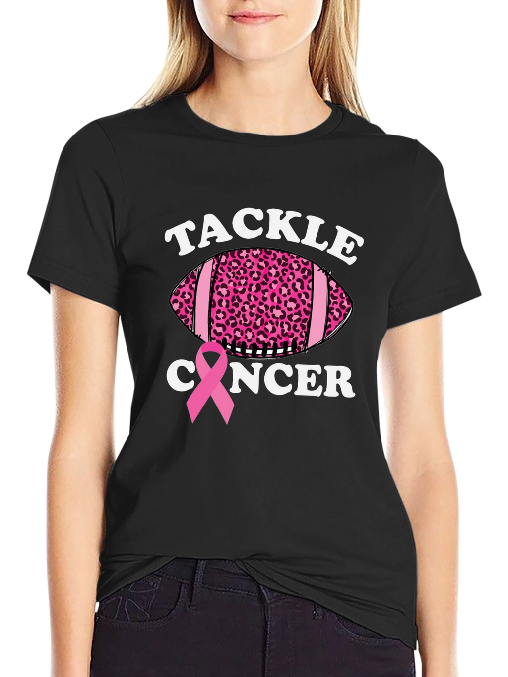 Tackle Cancer Football Tee - Pink Ribbon Support