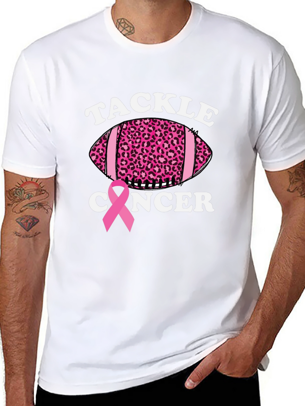Tackle Cancer Football Tee - Pink Ribbon Support