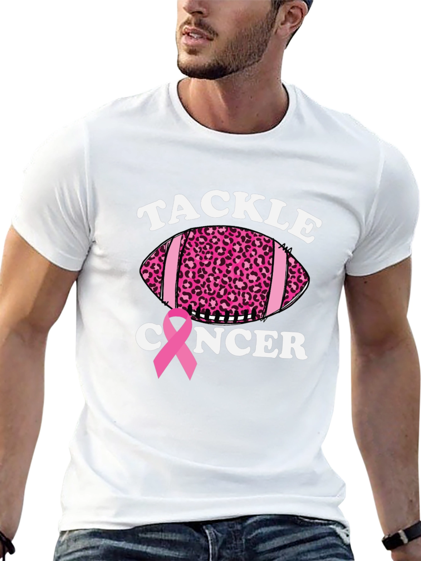 Tackle Cancer Football Tee - Pink Ribbon Support