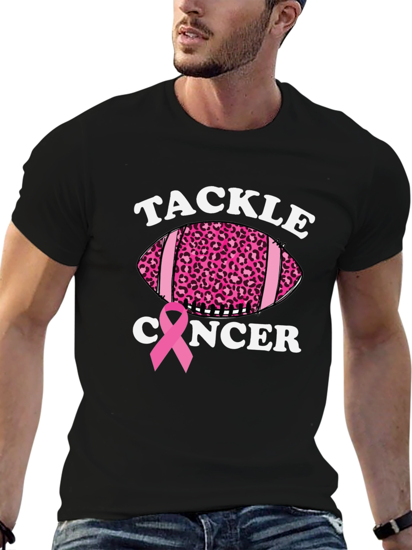 Tackle Cancer Football Tee - Pink Ribbon Support
