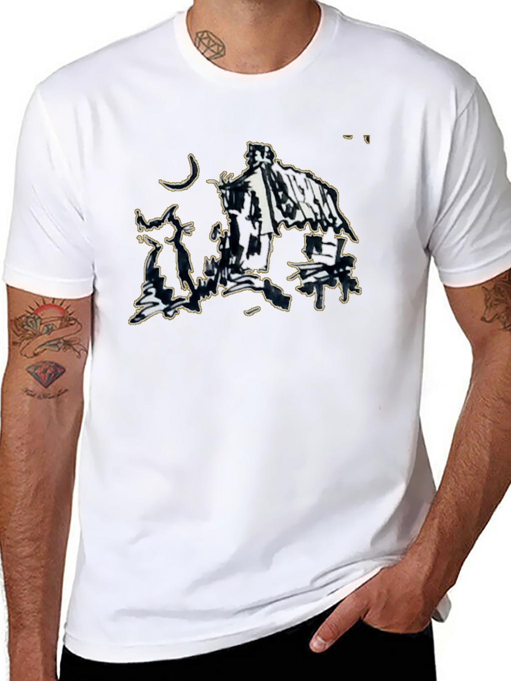 Abstract Sketch Graphic Black T-Shirt