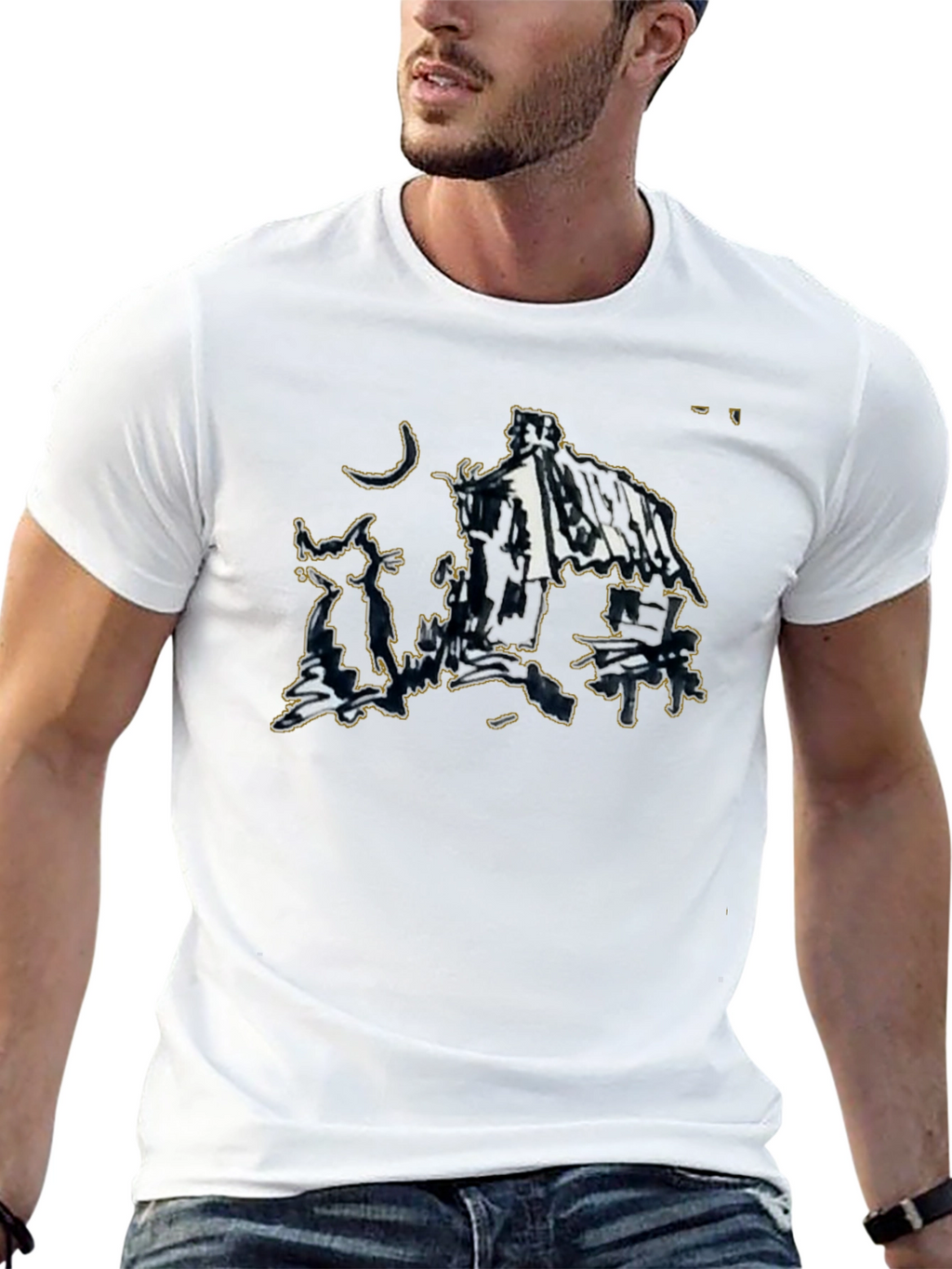 Abstract Sketch Graphic Black T-Shirt