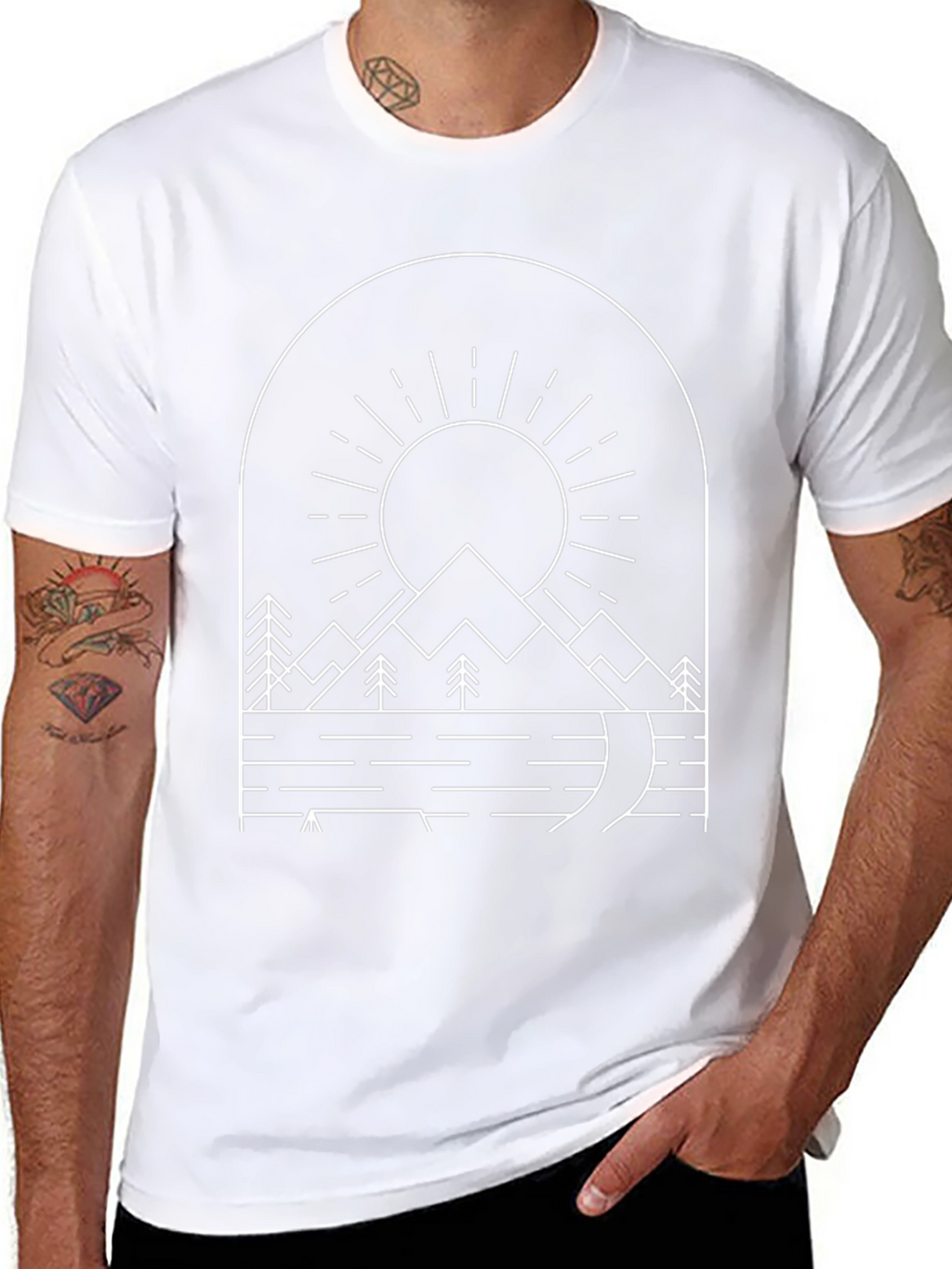 Minimalist Mountain Scene Black T-Shirt