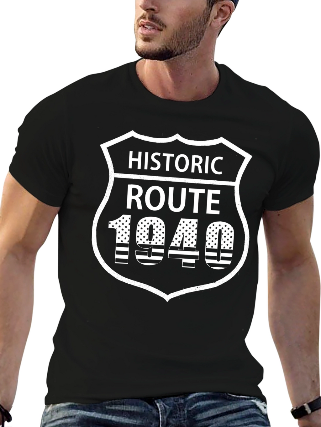 Historic Route 1940 Graphic T-Shirt - Black