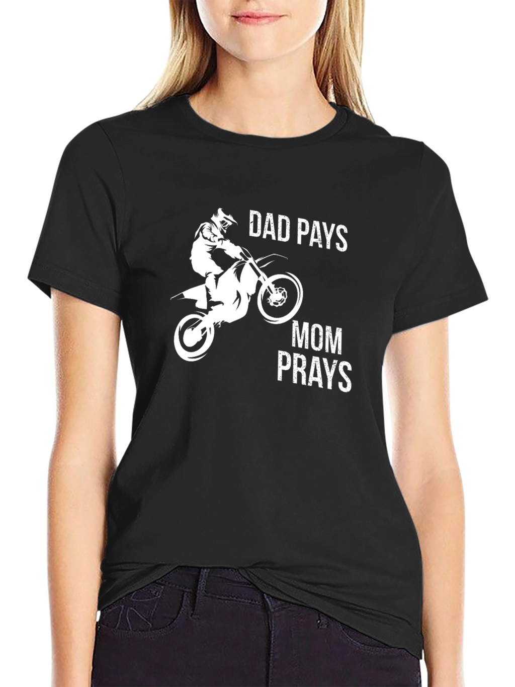 Dad Pays Mom Prays T-Shirt Motocross Black