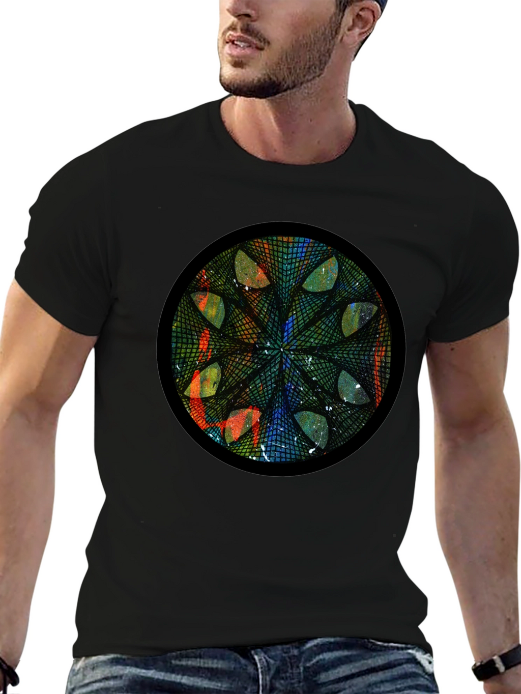 Geometric Mandala Art Black T-Shirt