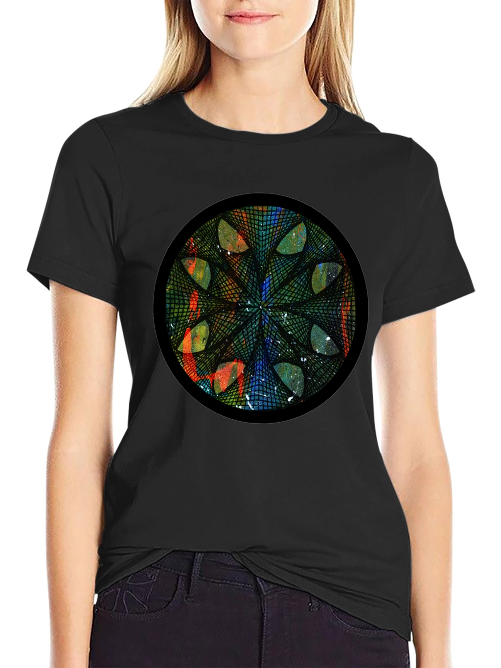 Geometric Mandala Art Black T-Shirt