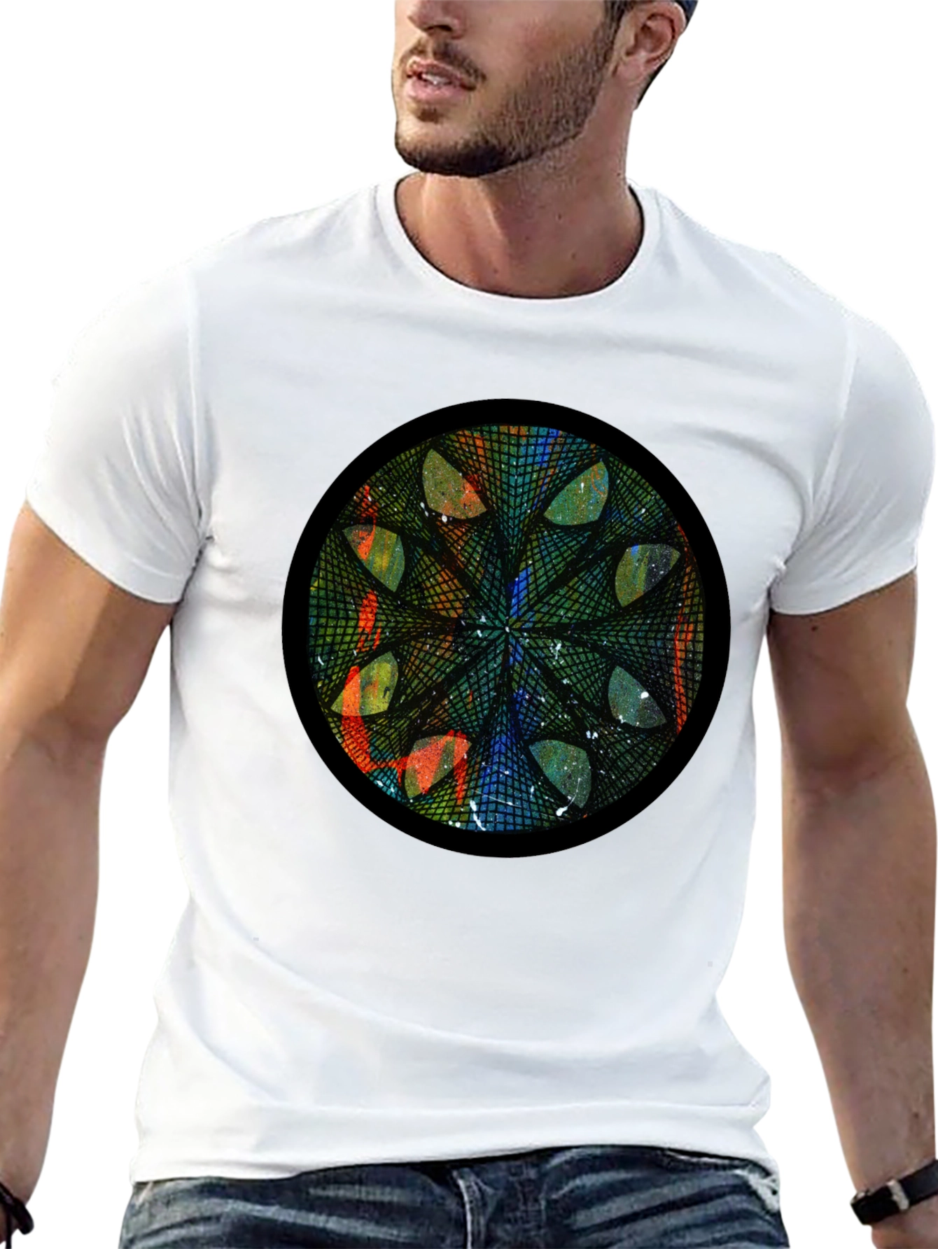 Geometric Mandala Art Black T-Shirt