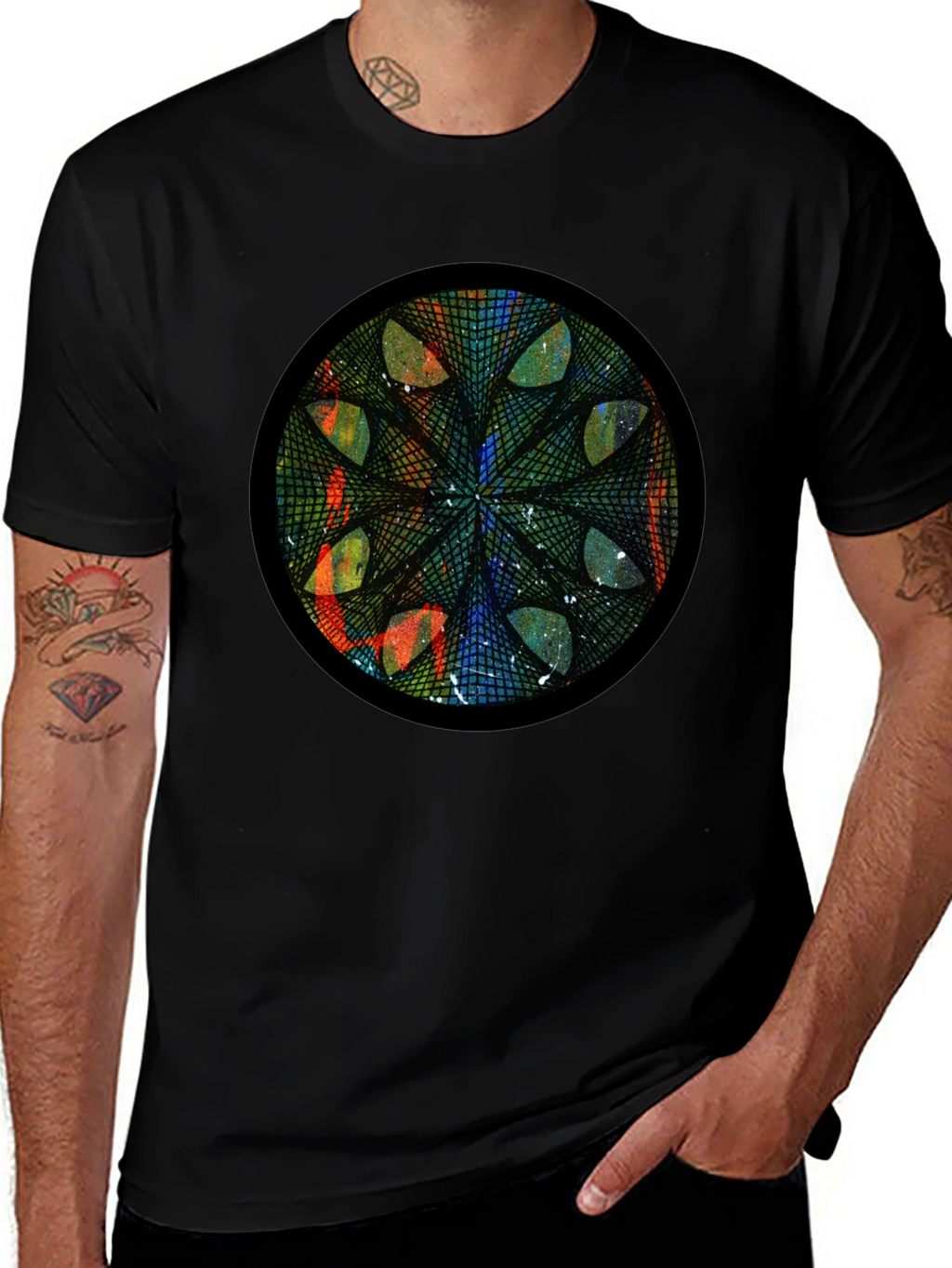 Geometric Mandala Art Black T-Shirt