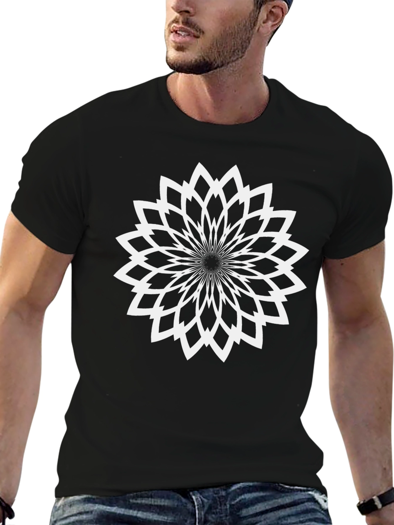Abstract Floral Graphic Print Tee - Black
