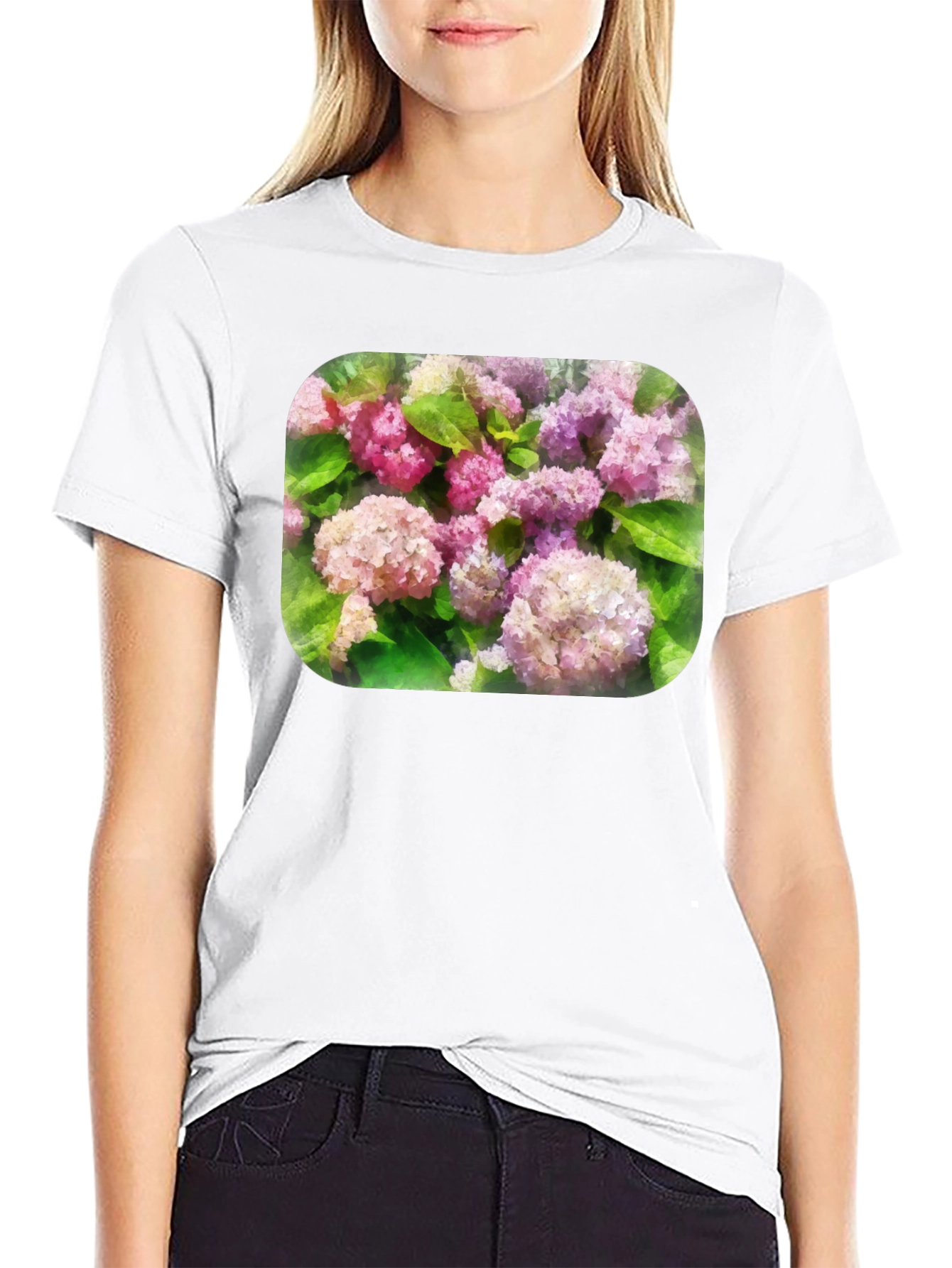 Floral T-Shirt - Pink Hydrangea Design