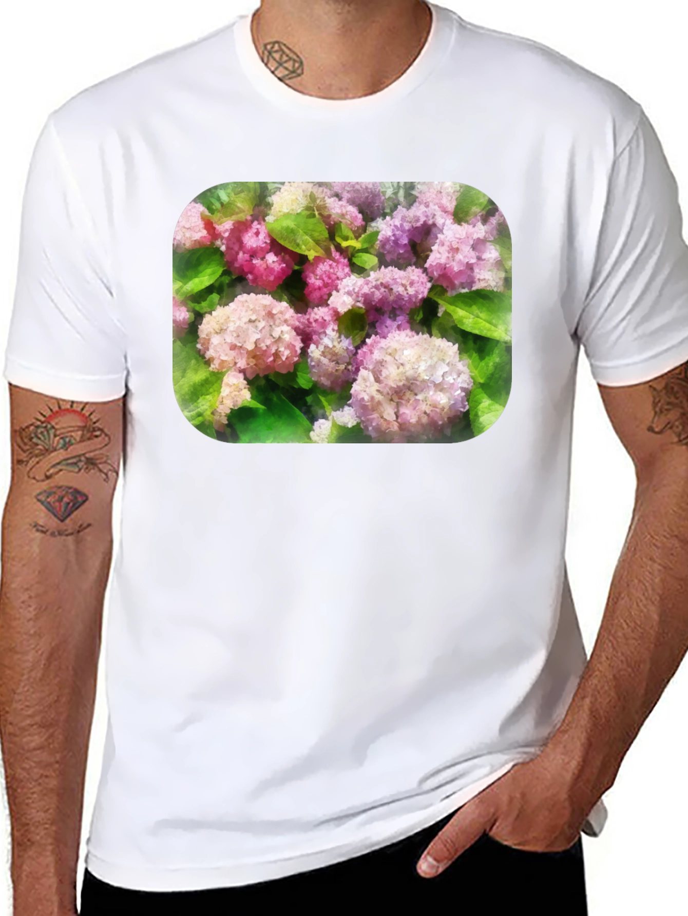 Floral T-Shirt - Pink Hydrangea Design
