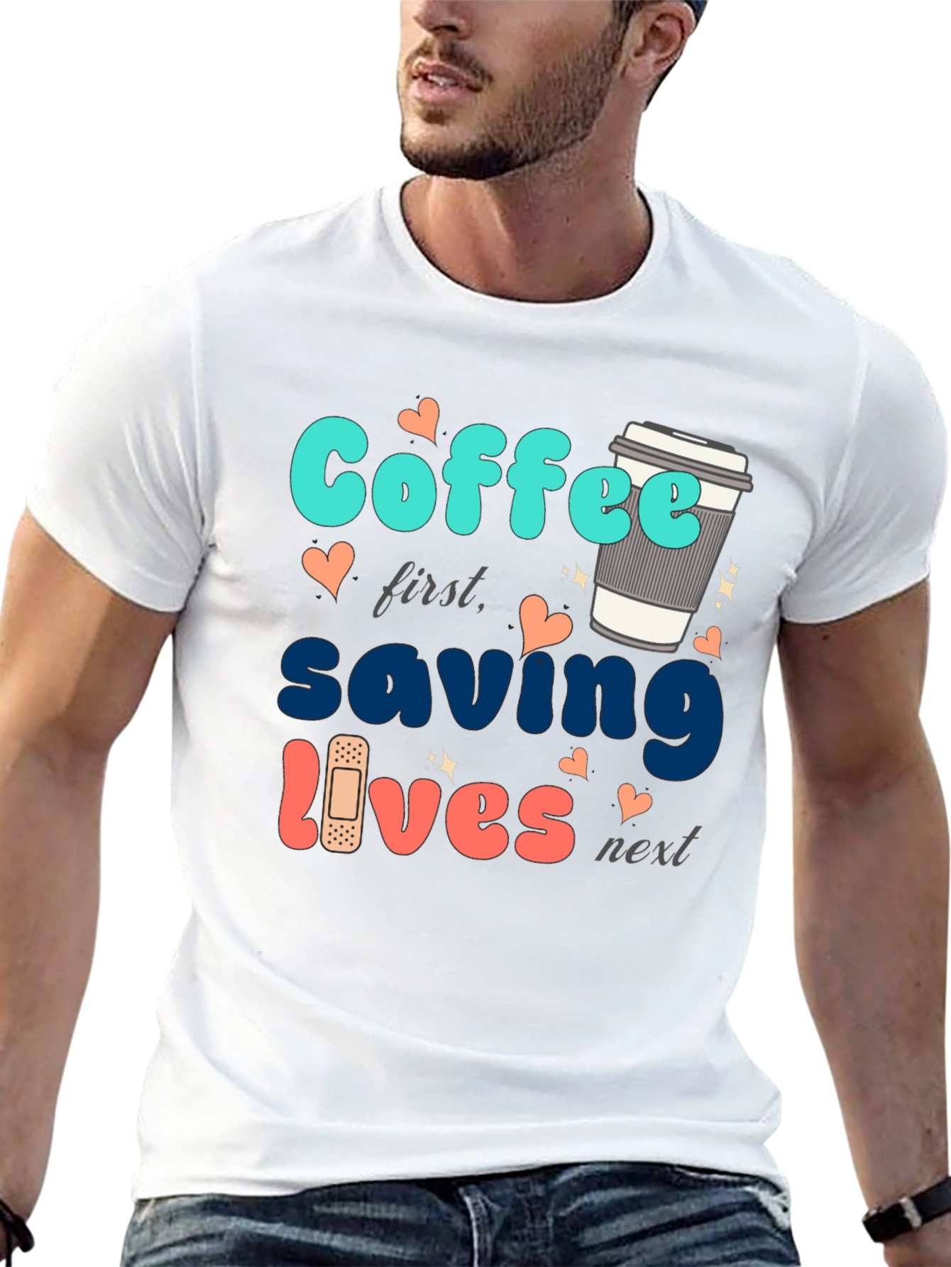 Coffee First Saving Lives Next Black T-Shirt