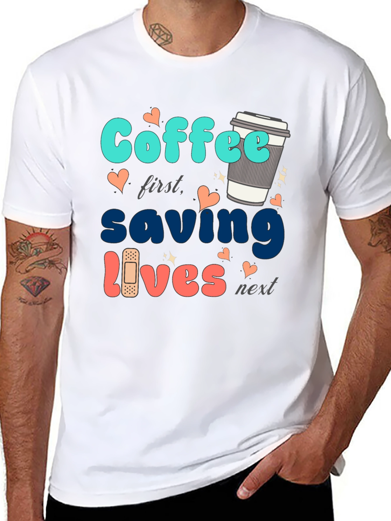 Coffee First Saving Lives Next Black T-Shirt