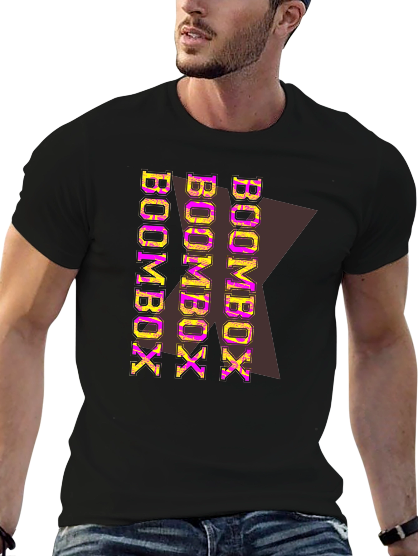 Boombox Graphic Print Black T-Shirt