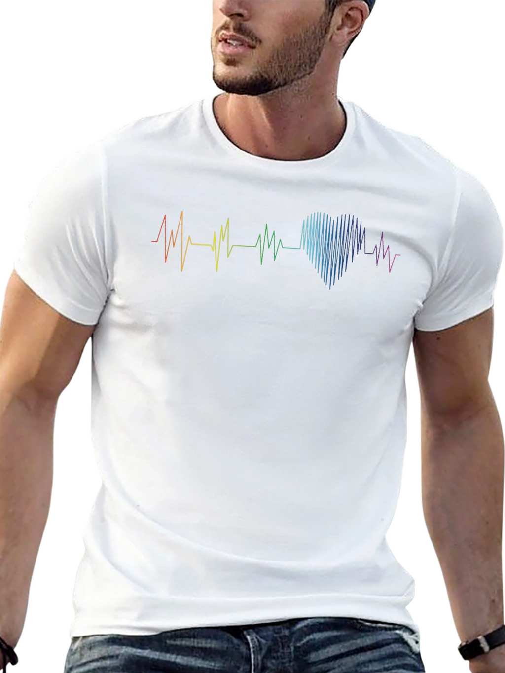 Rainbow Heartbeat Graphic Tee - Pride Love Shirt