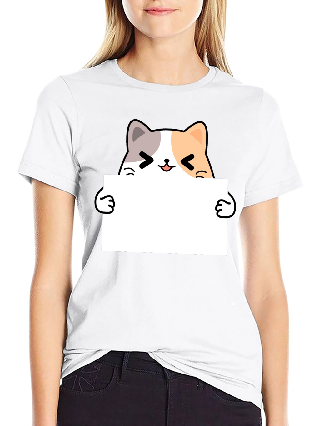 Cute Cat Holding Blank Sign T-Shirt